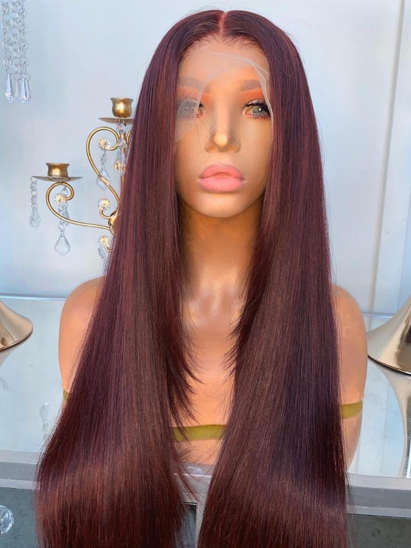 Classic Wine Red Human Hair Full Lace Wig Custom Made
