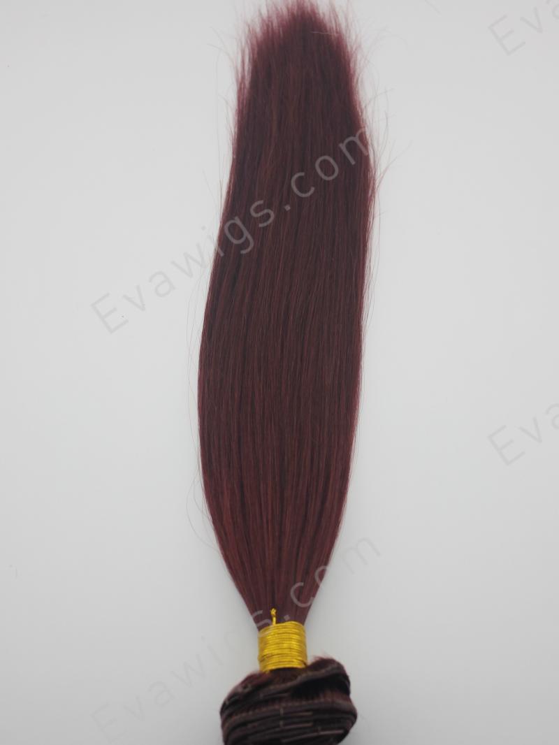 #99J Dark Wine Silky Straight Indian Remy Human Hair Clip In Hair Extension
