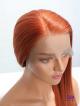 18" 130% Copper Red Silky Straight Human Hair 4" Lace Front Wig With Petite Size
