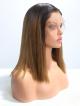 16" Ombre Color Straight Bob Cut 4" Parting Lace Front Wig