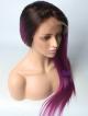 Purple Hair With Darkest Brown Root Color Custom 16" - 24" Virgin Human Hair Wig