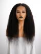 20" 130% Natural Black Kinky Straight Human Hair 6" Lace Front Wig With Fake Scalp