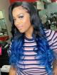 Custom T #Blue Hair Color Wave Human Hair Wig