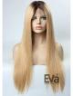 Blonde Long Sleek Straight Full Lace Virgin Human Hair Wig with Dark Root