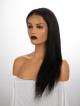 18" 180% Natural Black Silky Straight Human Hair 6" Lace Front Wig With Fake Scalp - Petite Size