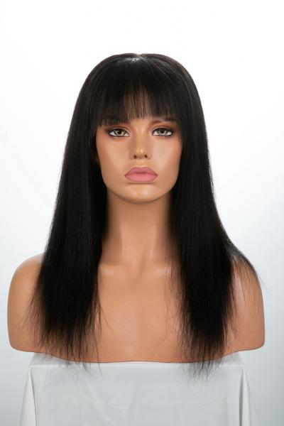 14" 130% Natural Black Yaki Straight Silk Top Human Hair Full Lace Wig ...