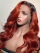 Reddish Ginger Color with Dark Root Costum Human Hair Wig