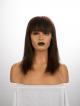 12" 130% Medium Dark Brown Yaki Straight Human Hair Full Lace Wig With Fake Scalp