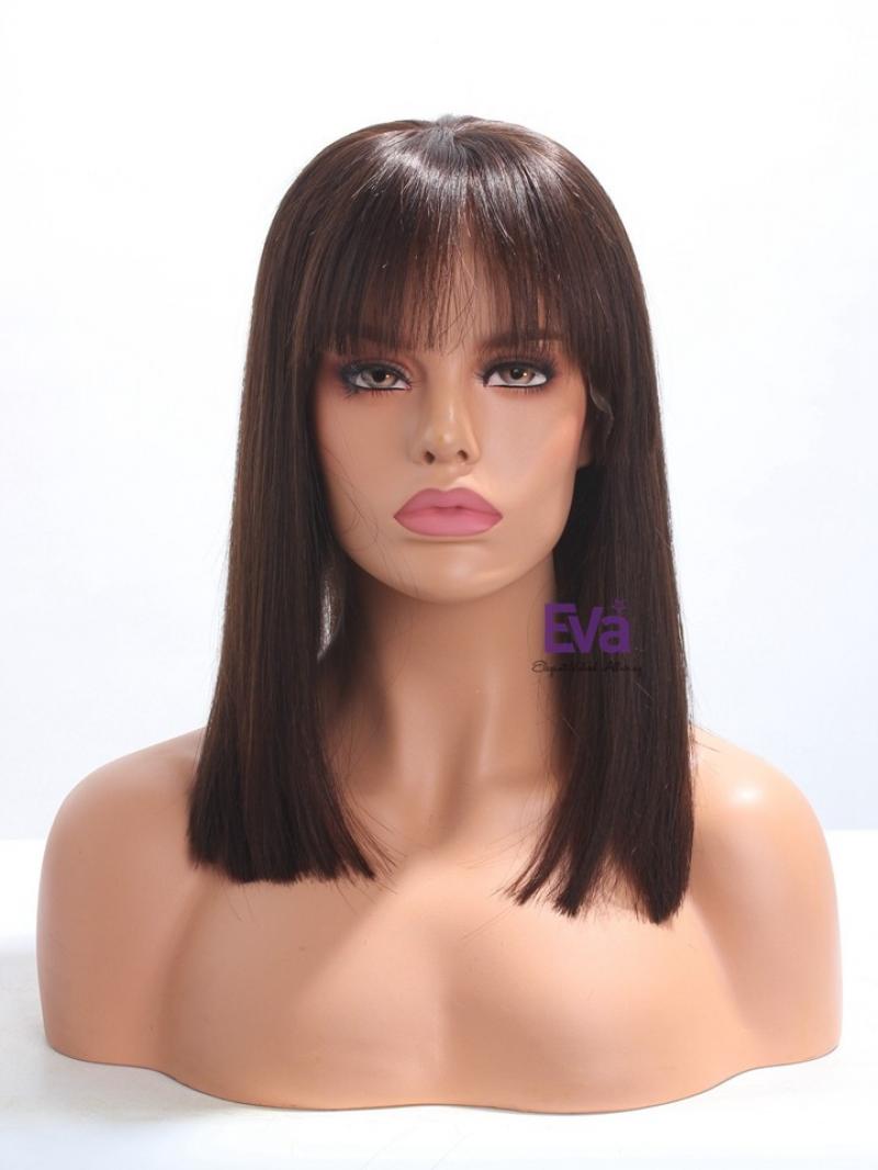 Ready to Ship Darkest Brown Bob Virgin Hair Full Lace Wig With Bangs