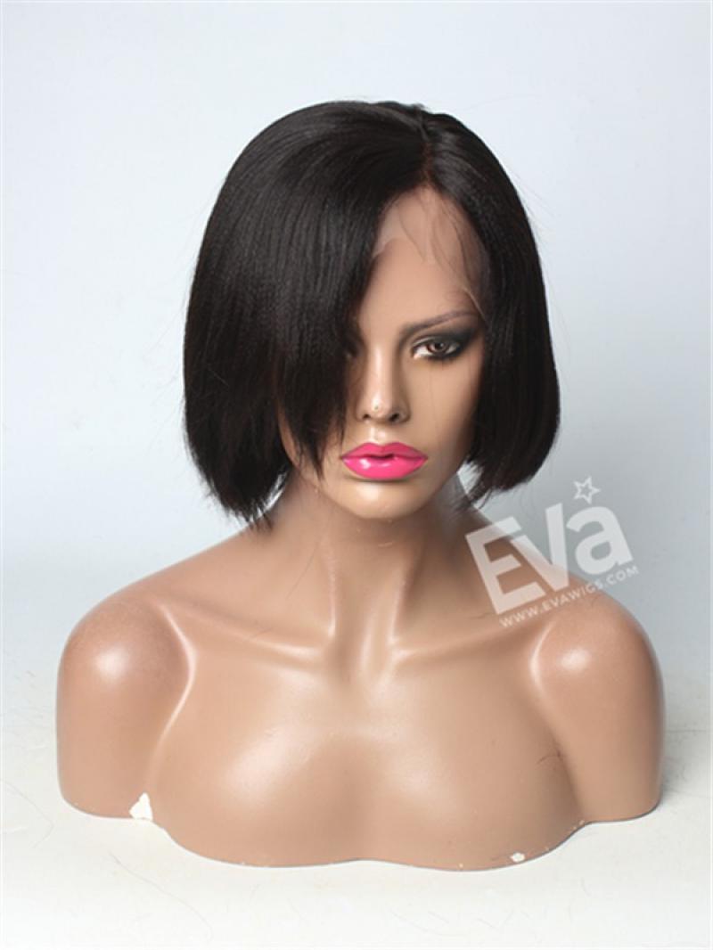 Yaki Straight Full Lace Virgin Human Hair wig with Bangs