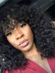 MACHINE MADE GLUELESS LACE CAP CURLY WITH BANGS HUMAN HAIR WIG