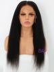 18" 150% Natural Black Kinky Straight Human Hair 6" Lace Front Wig With Fake Scalp 