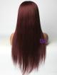 Custom 16" -26" Long Straight Human Hair Wig with Full Lace Cap Picture Shows 99J with Dark Root Color