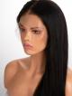24" 250% Natural Black Silky Straight Human Hair 6" Lace Front Wig With Fake Scalp