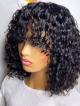 MACHINE MADE GLUELESS LACE CAP CURLY WITH BANGS HUMAN HAIR WIG