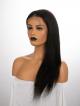 18" 150% Natural Black Silky Straight Human Hair 6" Lace Front Wig With Fake Scalp - Petite Size
