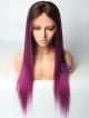 Purple Hair With Darkest Brown Root Color Custom 16" - 24" Virgin Human Hair Wig