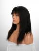 14" 130% Natural Black Yaki Straight Silk Top Human Hair Full Lace Wig With Bangs