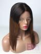 #1B T #4 Medium Length Straight Human Hair with Side Part Lace Front Wig