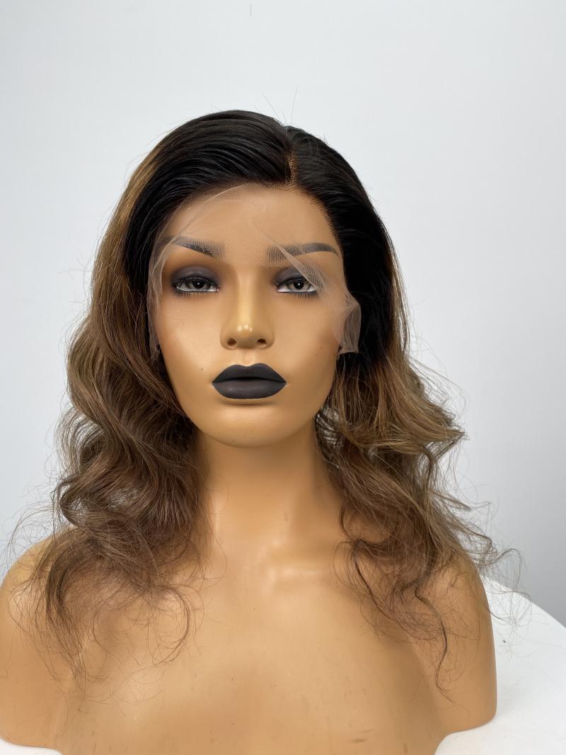 18 inch custom color brown with dark root full lace wig