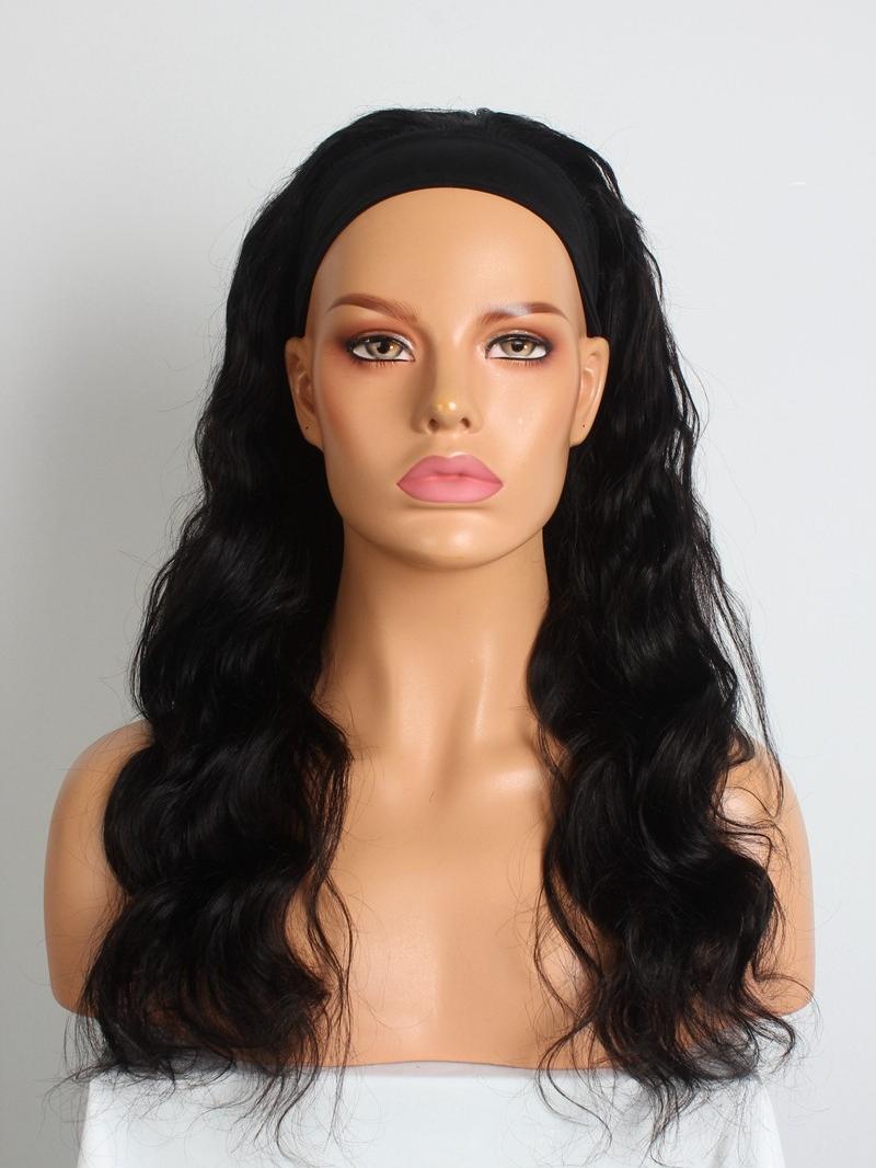 New Arrival 8"-22" Natural Black Body Wave Machine Made Headband Wig